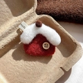 Handmade red house felt brooch with white snow roof and wooden button detail - Red House