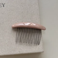 Detail of 10-tooth lotus pink acetate hair comb with FRANCE Handmade engraving - Pink