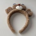 Dettaglio fascia per capelli marrone orsetto peluche con ciliegia e orecchie a scacchi - Cerchietto Cachi