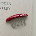 Minimalist red handmade hair comb with gold lettering and silver metal U-shaped teeth - Red
