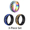 3er-Set Spinner-Ringe aus Titanstahl in Regenbogen, Schwarz-Blau und Schwarz-Gold Finish - US 5 / 3-teiliges Set