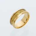 Polished gold titanium steel ring with Celtic dragon patterns and textured finish - US 6 / Gold