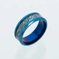 Blue plated titanium steel ring with silver Celtic knot design and blue glitter inlay - US 6 / Blue with Silver Pattern