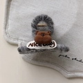 Pince à cheveux en peluche grise avec tête d'ours brun et étiquette Nice Day - Petit / Gris