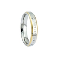 Detail of forever love engraving on bicolor stainless steel couple ring band - US 6 / 4MM Women's Style