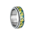 Dettaglio dell'anello rotante in titanio con fibra di carbonio blu e intarsio di drago d'oro - US 6 / Base Argento Sfondo Blu Drago Oro