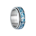 Dettaglio dell'anello rotante con fibra di carbonio blu e motivo a drago inciso - US 6 / Base Argento Sfondo Blu Drago Argento