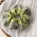 Elastico per capelli a scacchi rosa e verdi con fiocco a contrasto dolce - Elastico Largo Verde