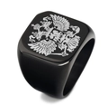 Men's black titanium steel signet ring with silver double-headed eagle emblem - US 7 / Black