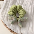 Elastico per capelli verde avocado con fiocco a quadretti e etichetta fatta a mano - Elastico con Fiocco Verde