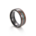 Anello vintage in titanio nero con conchiglia abalone colorata e inserto in legno - US 6 / Nero