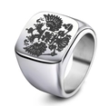 Polished silver signet ring for men featuring a black engraved double-headed eagle emblem - US 7 / Silver