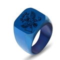 Men's blue stainless steel signet ring featuring a black double-headed eagle emblem - US 7 / Blue