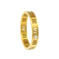 Detailansicht des vergoldeten Rings mit römischen Ziffern und funkelnden Zirkonia-Steinen - US 7 / Gold