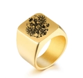 Brushed gold stainless steel signet ring featuring an engraved black double-headed eagle - US 7 / Gold