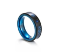 Blue dragon pattern carbon fiber ring in tungsten carbide with black matte edges - US 8 / Blue and Black