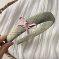 Zartrosa und grünes Karo-Haarband mit glitzernder Strassverzierung in der Mitte - Rosa Schleifen-Stirnband