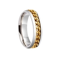 Vista dettagliata dell'anello in acciaio argento con catena a maglia d'oro girevole - US 6 / Oro