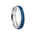 Dettaglio di una catena blu rotante da 6mm su un anello in acciaio inossidabile lucido - US 6 / Blu