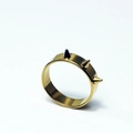 Close-up of gold stainless steel ring with three sharp cone spikes for self-defense - US 6 / Gold