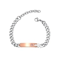 Bracciale cubano in acciaio con piastra a croce in oro rosa e gemma viola centrale - Stile Donna