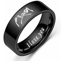 Detailed macro view of black stainless steel ring with I love you engraving and pinky promise - US 7 / Black