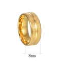 Detailed macro view of 8mm golden ring featuring a matte frosted surface and center groove - US 6 / Gold