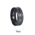 Detailed view of 8mm men's matte black ring with silver line and sandblasted texture - US 6 / Black