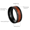 Vintage 8mm wood inlay stainless steel ring for men with polished black titanium finish - Size 5 / Black