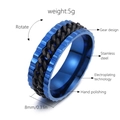 Detail showing an 8mm rotating gear ring with blue accents and black cuban chain link - US 6 / Black Chain (Blue Ring And Black Chain) / Blue