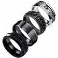 Set of 4 men's titanium steel rings with brushed, matte, and chain-link design details - US 7 / Black Set