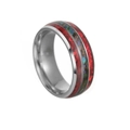 Men's stainless steel ring with red crushed stone and colorful shell wood inlay - Silver Opal + Shell / US 6