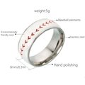 8mm silver stainless steel baseball ring with red stitch patterns and resin inlay - US 6 / Baseball