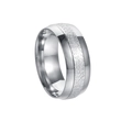 Macro detail of 8mm silver wedding band showing frosted texture and polished edges - US 6 / Silver