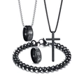 Religieuze sieradenset met zwarte roestvrijstalen kruis ketting, Jezus ring en Cubaanse armband - Eén Maat US Ringmaat 9 / Zwart