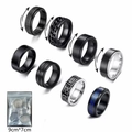 Set di 8 anelli da uomo in acciaio nero con design rotante anti-stress rotante - US 6 / Nero
