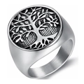 Anillo de sello Árbol de la Vida vintage en acero inoxidable con relieve grabado - Talla 7 / Plateado