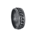 Vintage zilveren spinnerring met draaiende ketting en industriële getextureerde randen - Antiek Zilver