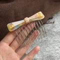 Acetate bow hair side comb with marble pattern and metal teeth for women's hairstyles - Multi Orange