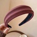 Macro detail of wine red knitted headband showing high-quality ribbed texture and black lining - Red