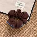 Dark brown scrunchie with light blue contrast edging in textured autumn winter fabric - Coffee