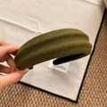 Thick olive green knitted headband with textured fabric for a high-crowned look - Green Headband