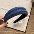 Padded denim blue wide headband made of soft mixed-color fabric with a non-slip lining - Blue Headband