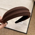 Deep brown knitted headband with textured fabric and vintage minimalist aesthetic - Coffee Wide Headband