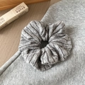 Retro grey striped knitted scrunchie for women with elegant oversized pleats - Gray