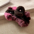 Elegante pinza per capelli in peluche rosa e marrone per acconciature invernali - Rosa Marrone