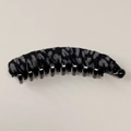 Detail of leopard print banana hair clip with velvet texture and secure multi-tooth grip - Grey Leopard Print