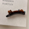 French style tortoise acetate cat banana hair clip with rhinestones and handmade gold label - Blue Brown Gradient