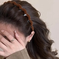 Brown velvet headband with teeth detail paired with minimalist gold twisted ring - Coffee Toothed Headband
