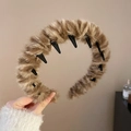 Plush brown leopard style headband with anti-slip inner teeth for women's hair styling - Plush Toothed Headband